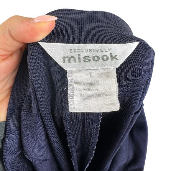 Exclusively Misook Navy Blue Acrylic Knit Pull On Full Length Straight Leg Pants - Picture 5 of 6